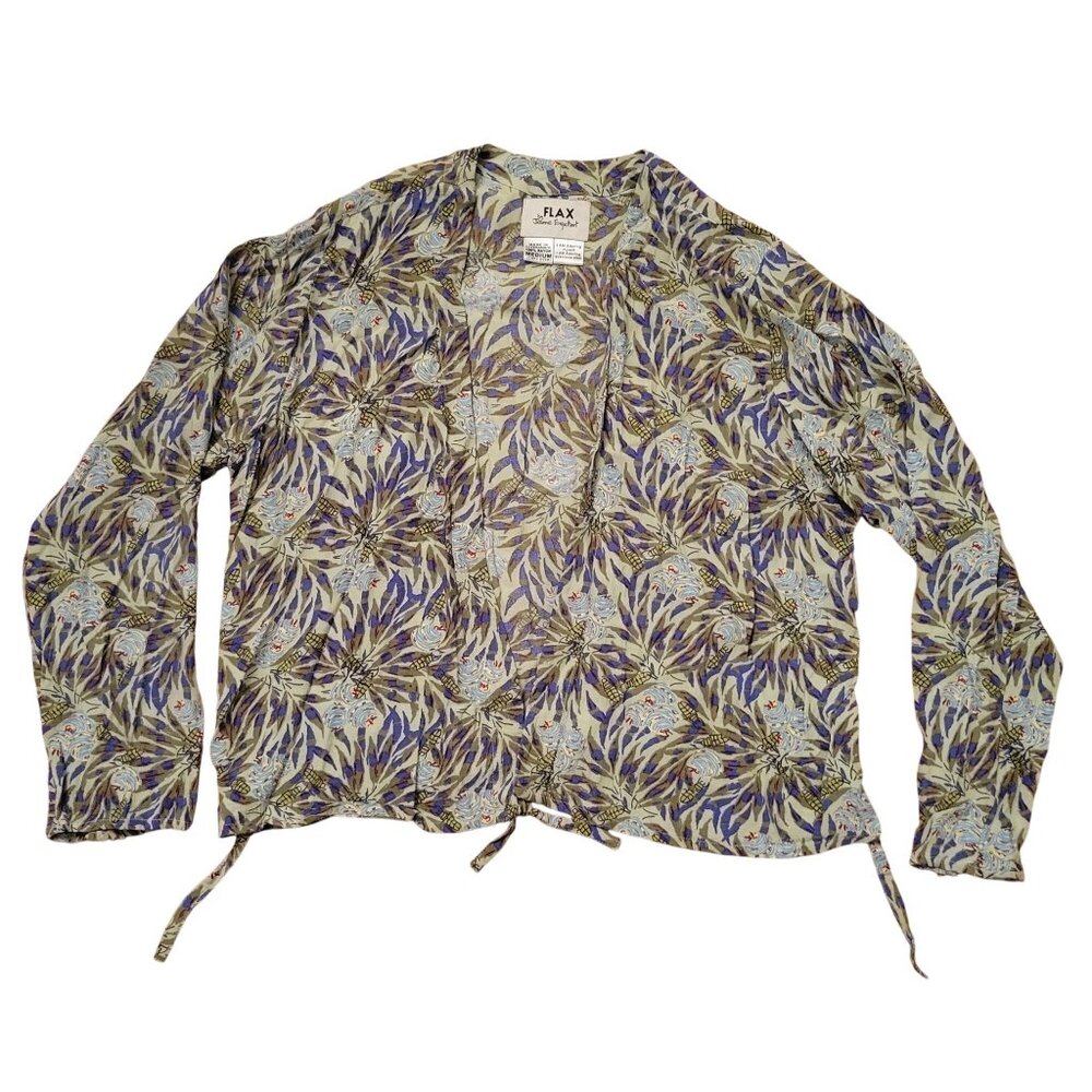 Flax Jeanne Engelhart M Rayon Floral Print Tie Front Lightweight Jacket